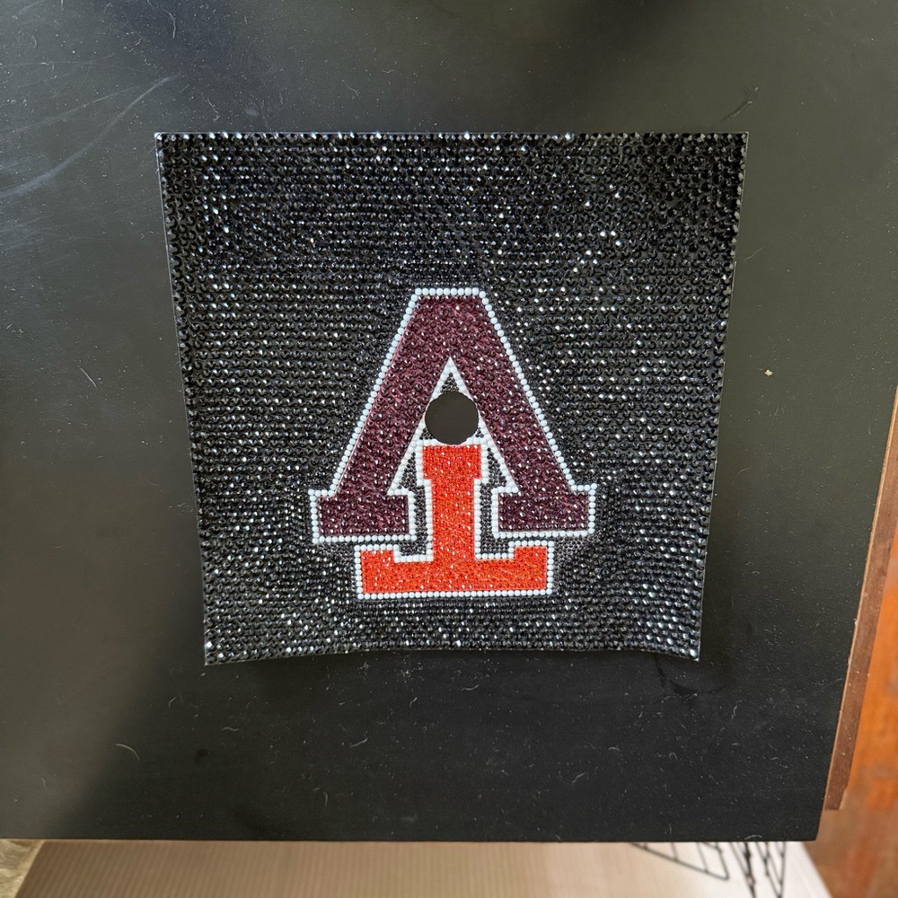 Custom VT Graduation Cap Topper | Black Maroon & Orange Rhinestone - Picture 3 of 4